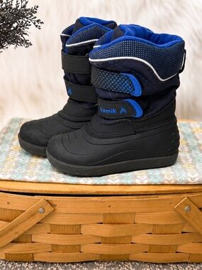 VTG Kamik Blue & Black Winter Snow Boots Toddler Boy Size 10 Like New Waterproof